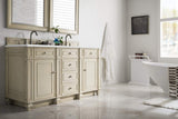 James Martin Vanities Bristol 60" Free Standing Double Basin Vanity Set, Saddle Brown Wood Cabinet with 3cm White Zeus Quartz Top