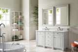 James Martin Vanities Bristol 60" Free Standing Double Basin Vanity Set, Saddle Brown Wood Cabinet with 3cm White Zeus Quartz Top