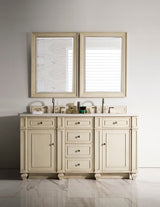 James Martin Vanities Bristol 60" Free Standing Double Basin Vanity Set, Saddle Brown Wood Cabinet with 3cm White Zeus Quartz Top