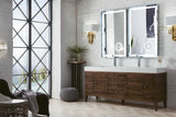 James Martin Vanities Linear 72" Double Basin Wood Vanity Set with USB/Electrical Outlet and Glossy White Solid Surface Top – Whitewashed Walnut