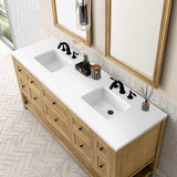 James Martin Vanities Breckenridge 72" Free Standing Double Basin Poplar Wood Vanity Set – Light Natural Oak with White Zeus Quartz Top & Rectangular Sinks
