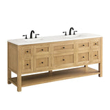 James Martin Vanities Breckenridge 72" Free Standing Double Basin Poplar Wood Vanity Set – Light Natural Oak with White Zeus Quartz Top & Rectangular Sinks