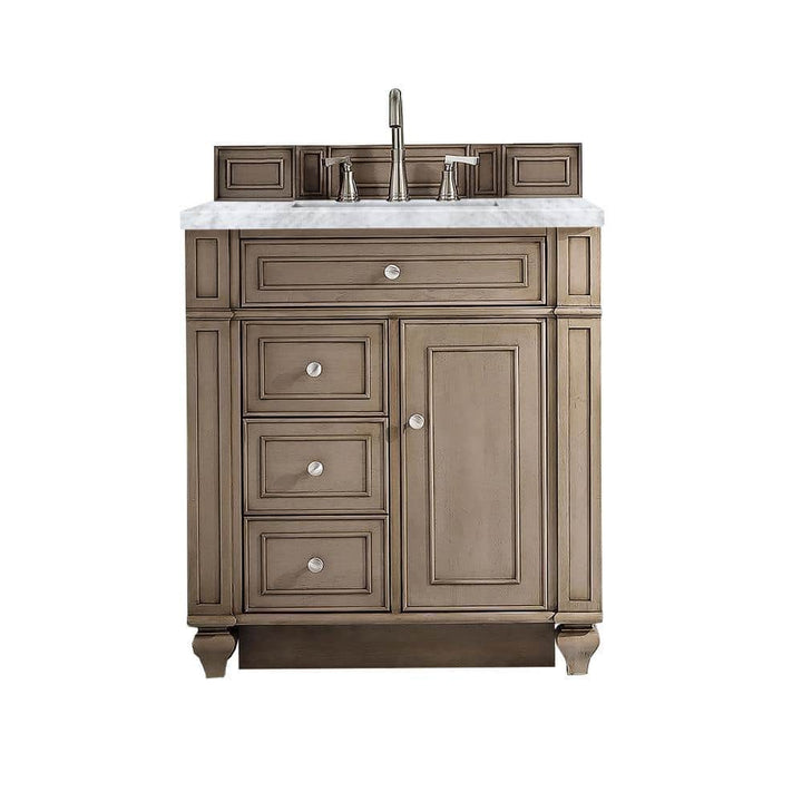 James Martin Vanities Bristol 30" Single Vanity in Whitewashed Walnut with Carrara Marble Top