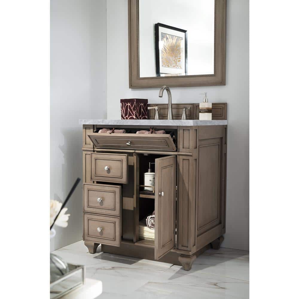 James Martin Vanities Bristol 30" Single Vanity in Whitewashed Walnut with Carrara Marble Top