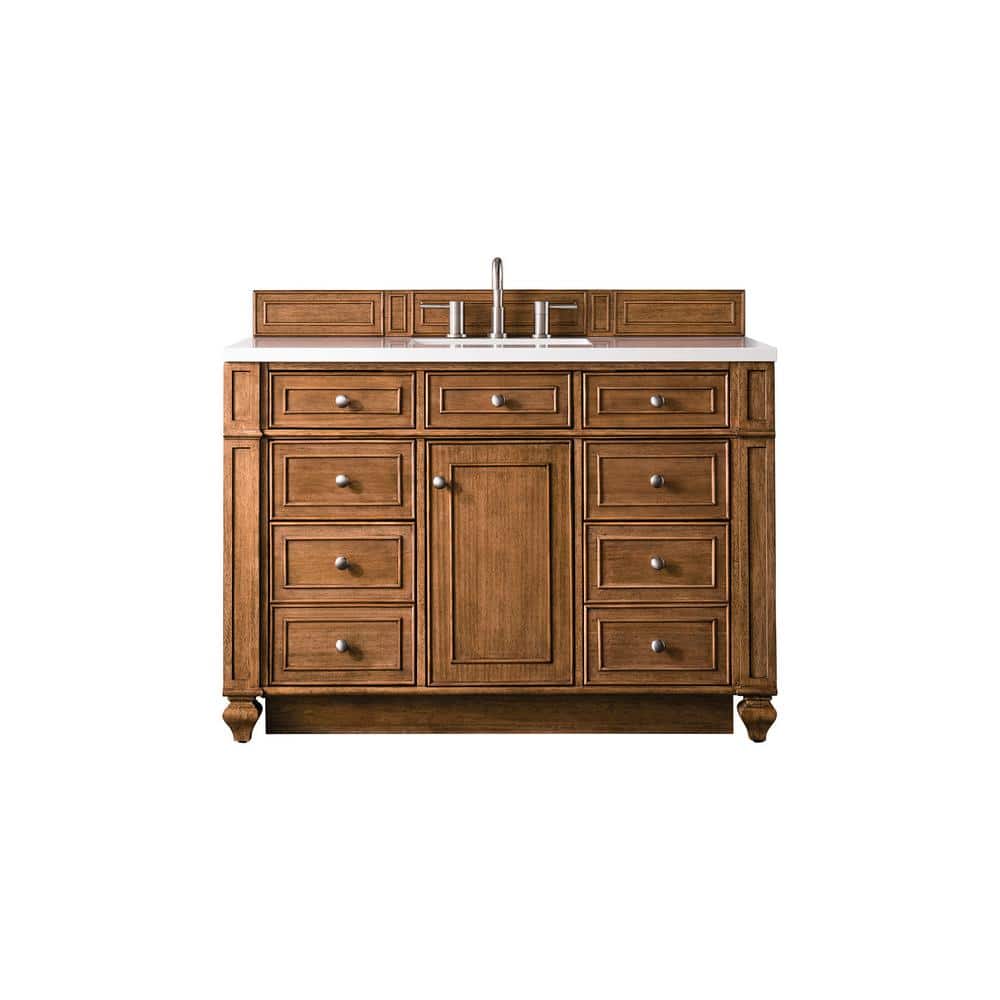 James Martin Vanities Bristol 48" Saddle Brown Bathroom Vanity with White Zeus Quartz Top