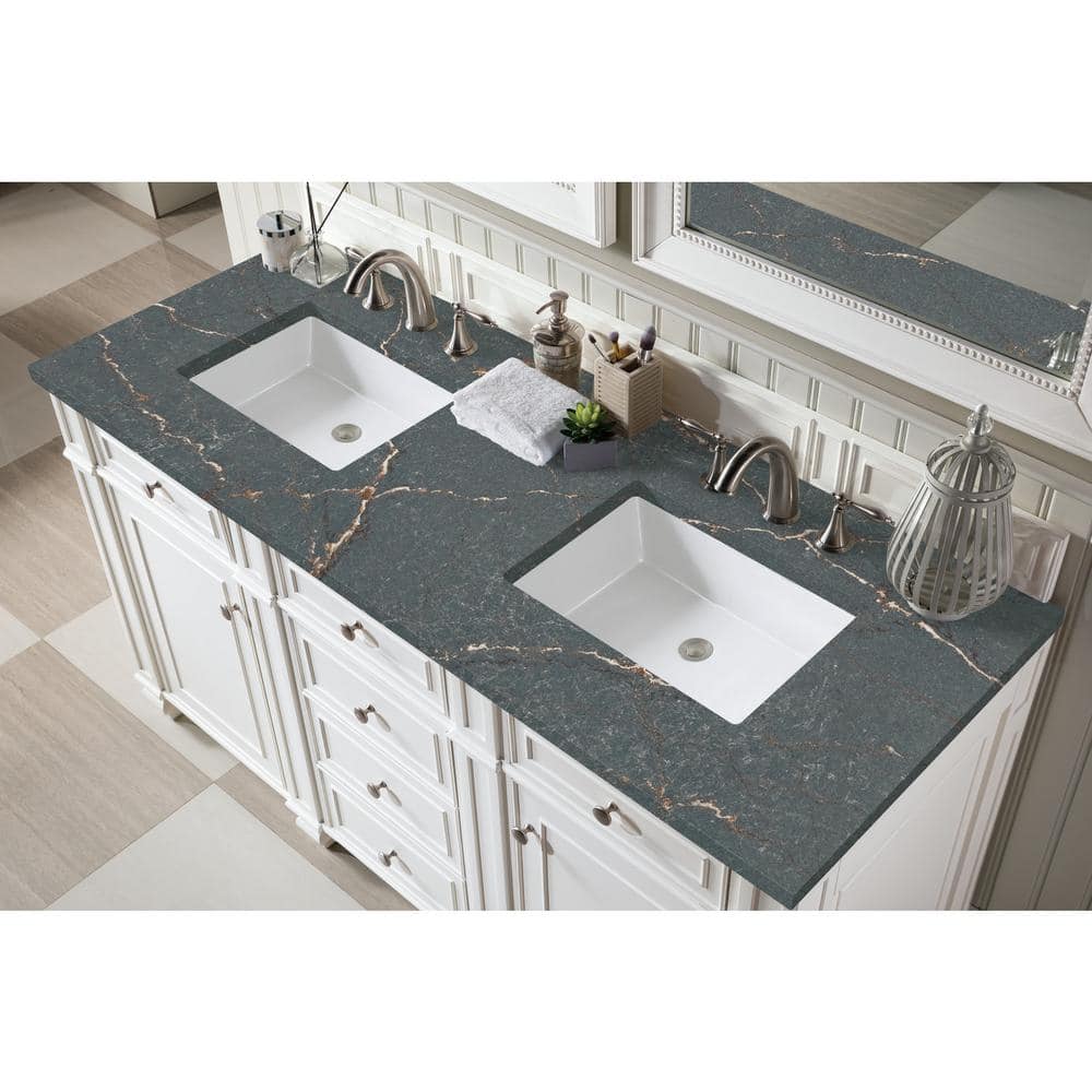 James Martin Vanities Bristol 60" Double Vanity in Bright White with Parisien Bleu Quartz Top