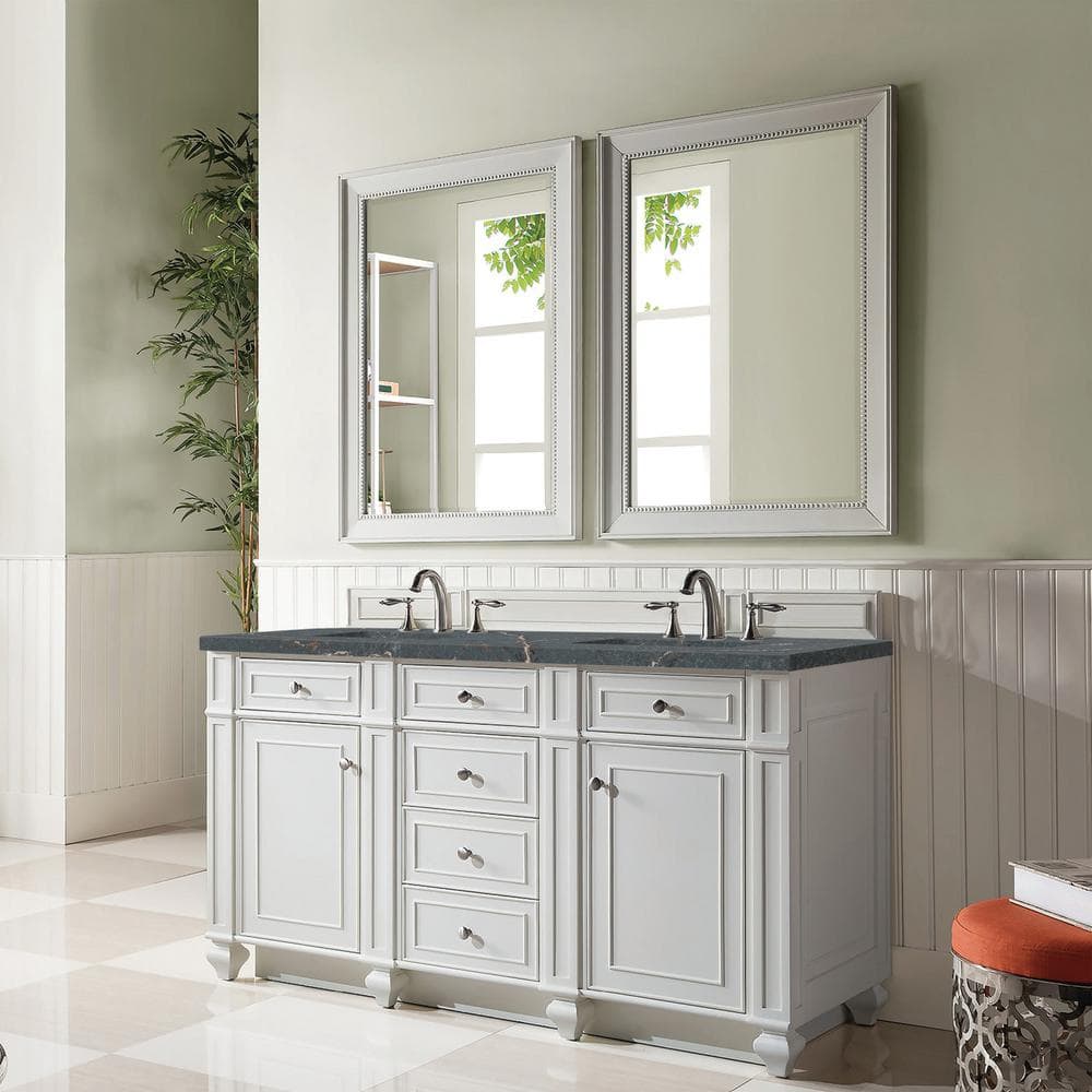 James Martin Vanities Bristol 60" Double Vanity in Bright White with Parisien Bleu Quartz Top