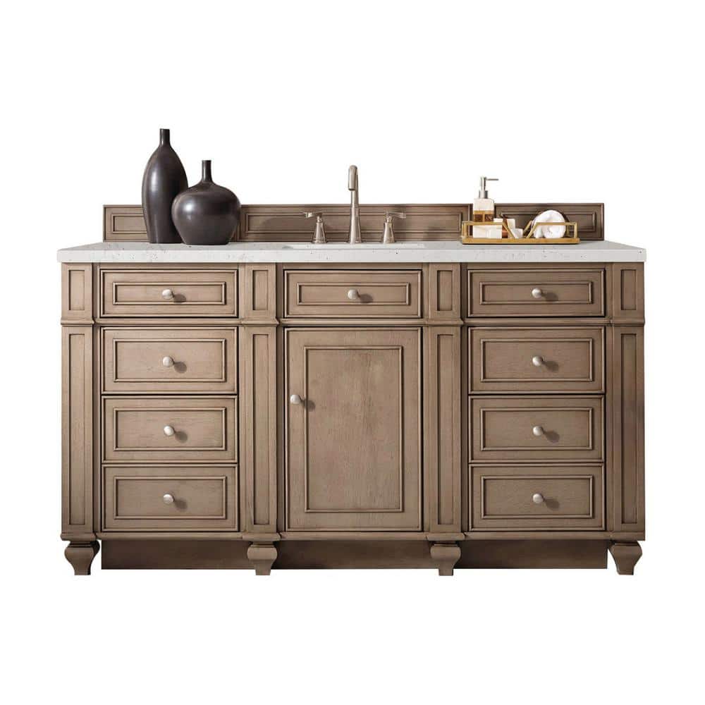 James Martin Vanities Bristol 60" Bathroom Vanity in Whitewashed Walnut with Lime Delight Quartz Top