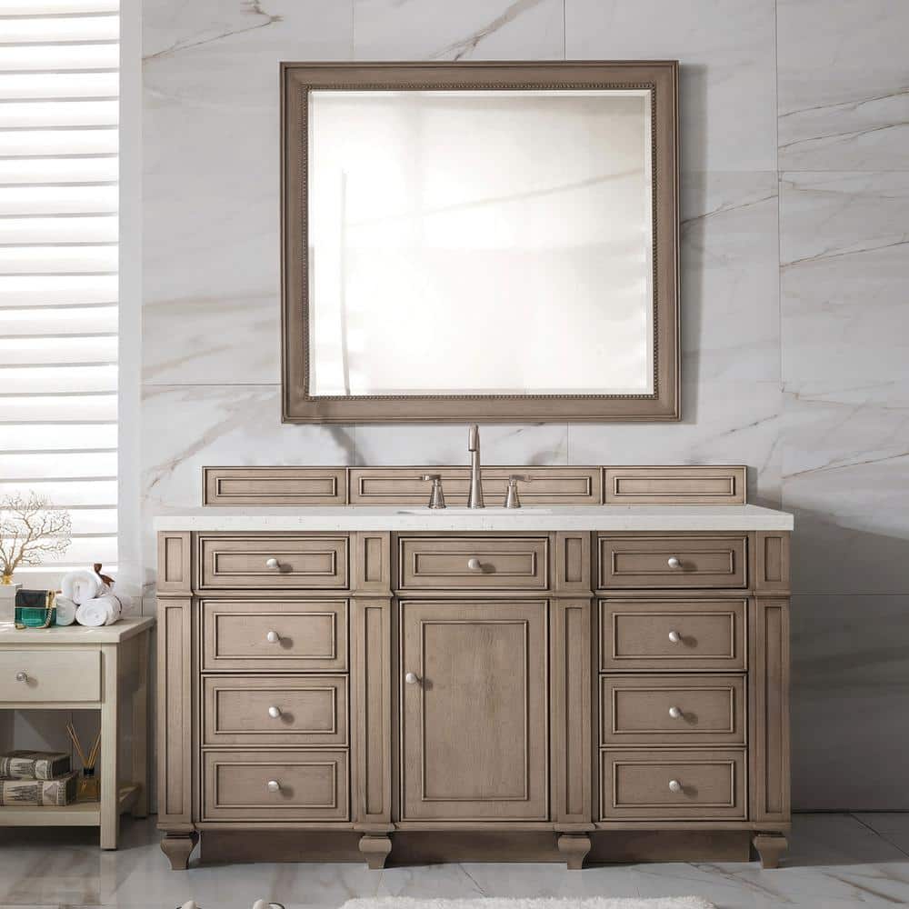 James Martin Vanities Bristol 60" Bathroom Vanity in Whitewashed Walnut with Lime Delight Quartz Top