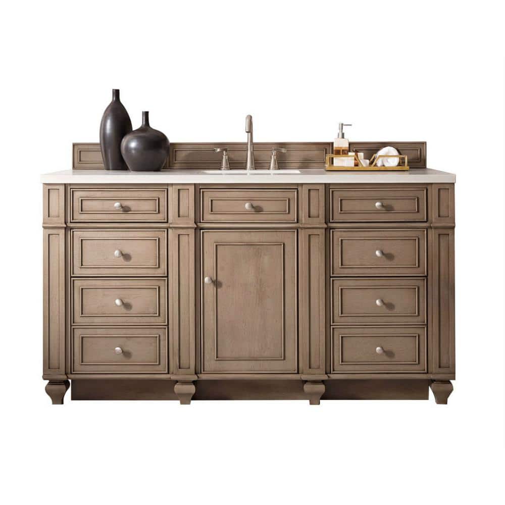 James Martin Vanities Bristol 60" Bathroom Vanity in Whitewashed Walnut with Quartz Top