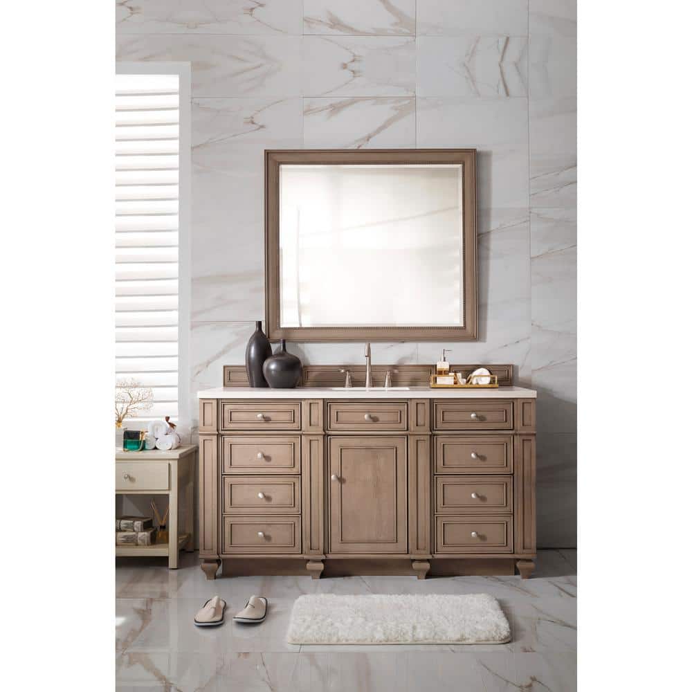 James Martin Vanities Bristol 60" Bathroom Vanity in Whitewashed Walnut with Quartz Top