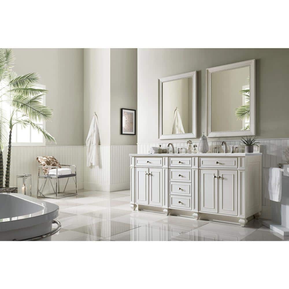 James Martin Vanities Bristol 72" Bright White Double Bathroom Vanity with Quartz Top