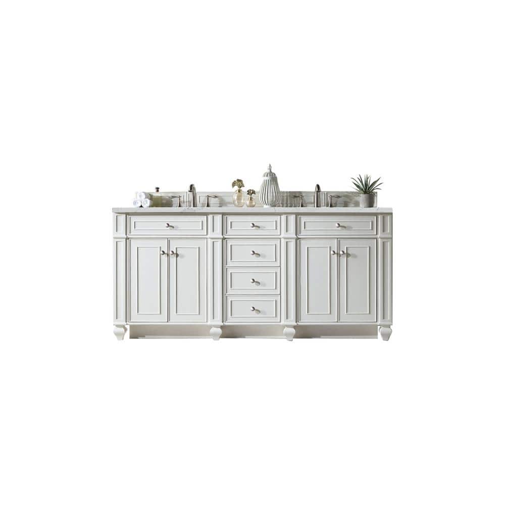 James Martin Vanities Bristol 72" Bright White Double Bathroom Vanity with Quartz Top