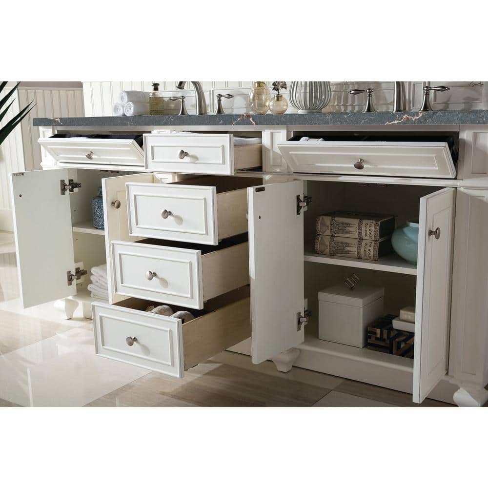James Martin Vanities Bristol 72" Double Bathroom Vanity in Bright White with Parisien Bleu Quartz Top