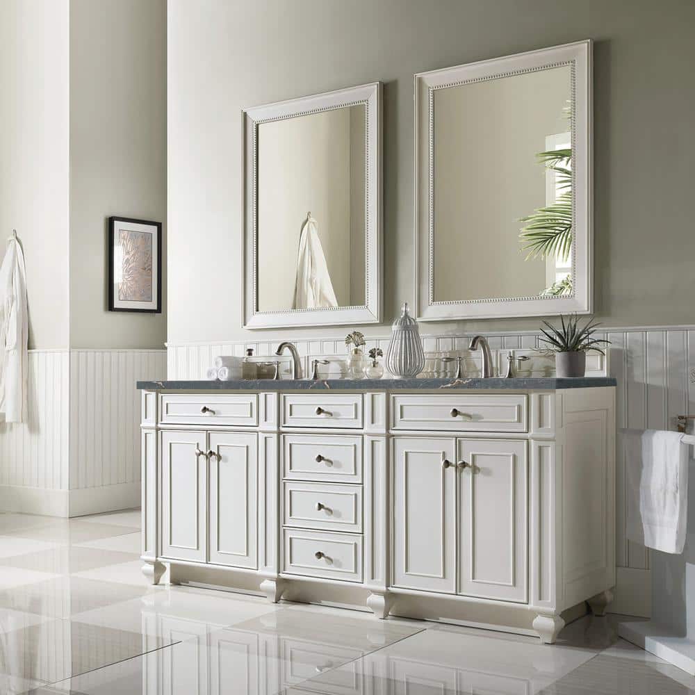 James Martin Vanities Bristol 72" Double Bathroom Vanity in Bright White with Parisien Bleu Quartz Top