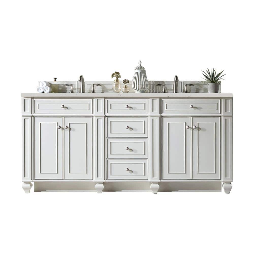 James Martin Vanities Bristol 72" Double Bathroom Vanity in Bright White with Parisien Bleu Quartz Top