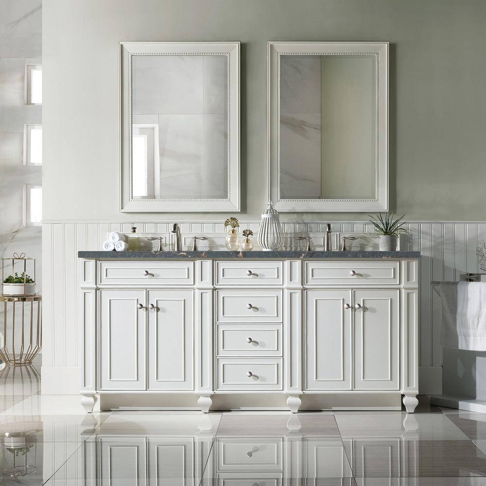 James Martin Vanities Bristol 72" Double Bathroom Vanity in Bright White with Parisien Bleu Quartz Top