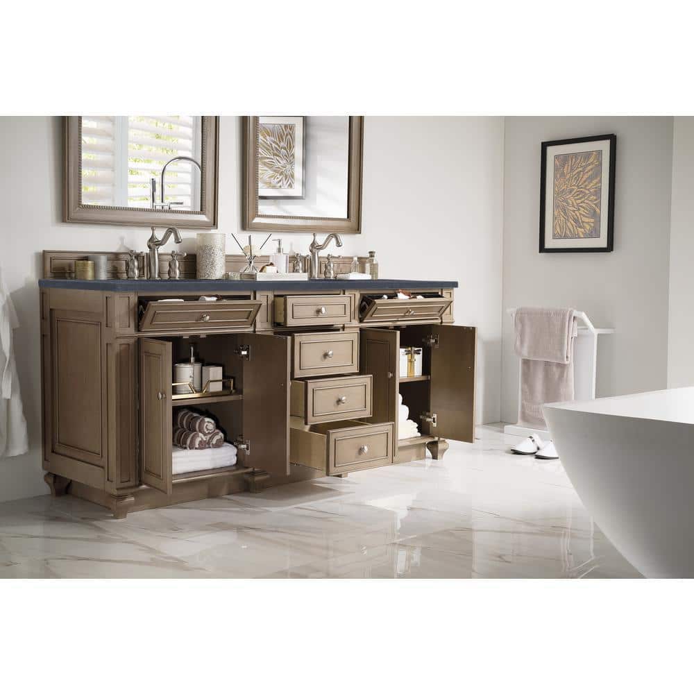 James Martin Vanities Bristol 72-inch Double Bath Vanity in Whitewashed Walnut with Charcoal Soapstone Quartz Top