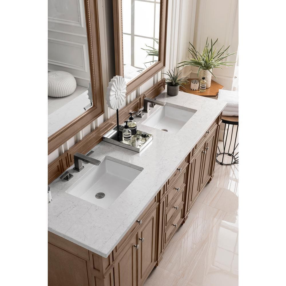 James Martin Vanities Bristol 72-inch Double Bath Vanity in Whitewashed Walnut with Eternal Jasmine Pearl Quartz Top