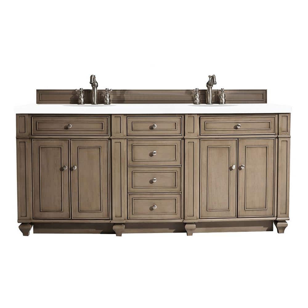 James Martin Vanities Bristol 72-inch Whitewashed Walnut Bathroom Vanity with White Zeus Quartz Top