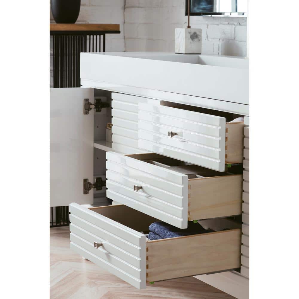 James Martin Vanities Linear 72.5" Double Bath Vanity in Glossy White with Solid Surface Top