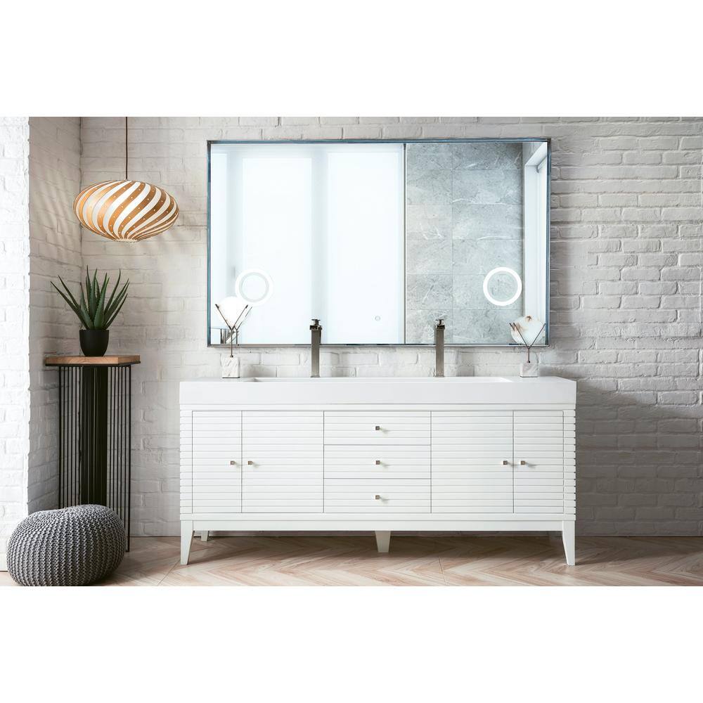 James Martin Vanities Linear 72.5" Double Bath Vanity in Glossy White with Solid Surface Top