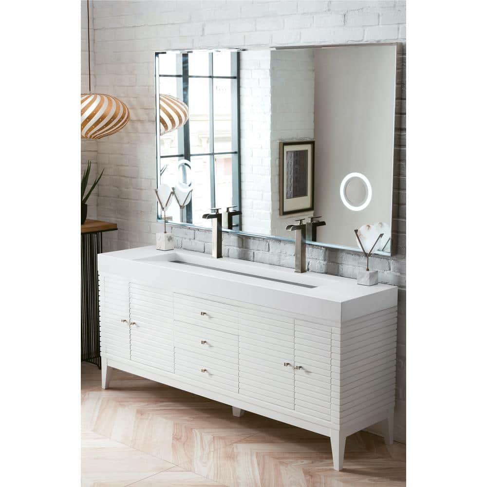 James Martin Vanities Linear 72.5" Double Bath Vanity in Glossy White with Solid Surface Top