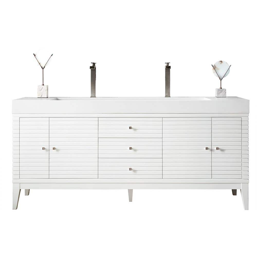 James Martin Vanities Linear 72.5" Double Bath Vanity in Glossy White with Solid Surface Top