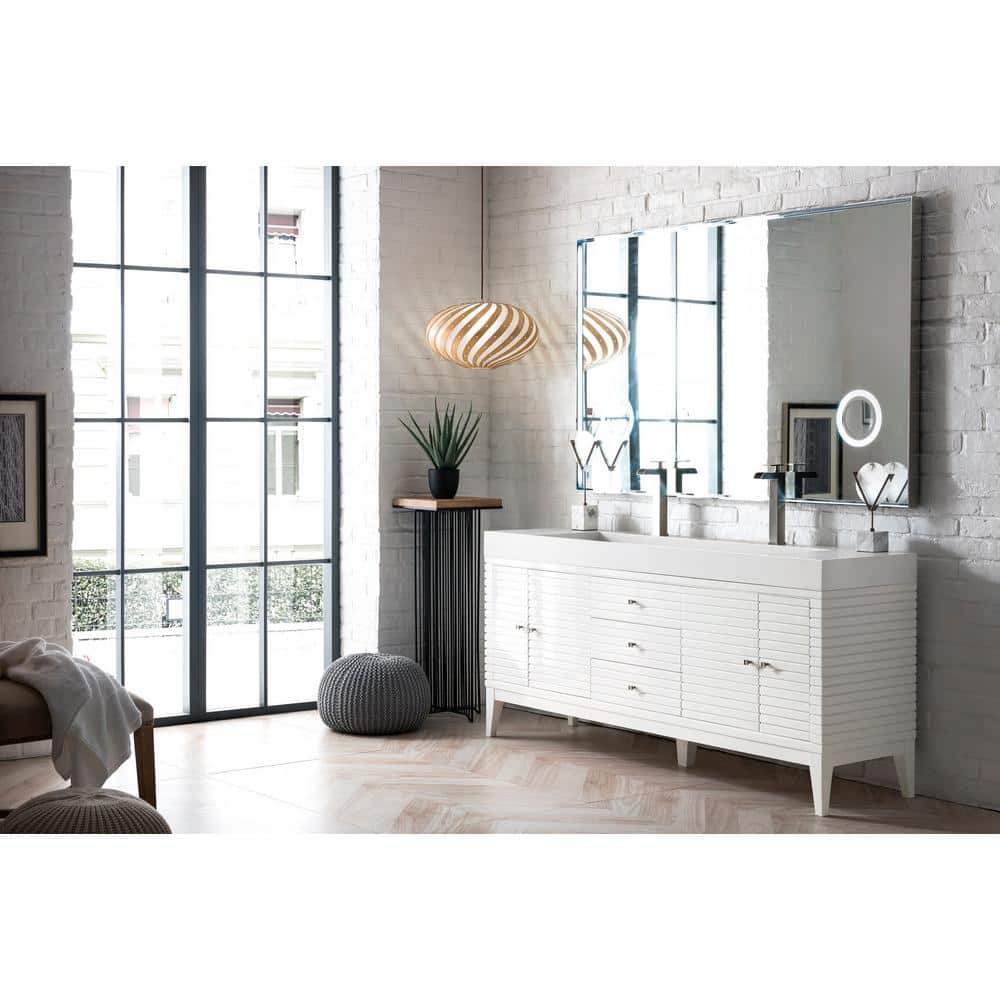 James Martin Vanities Linear 72.5" Double Bath Vanity in Glossy White with Solid Surface Top