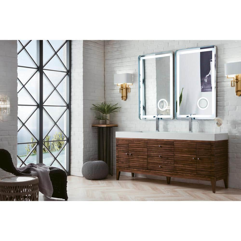 James Martin Vanities Linear Double Bath Vanity, 72.5 in., Walnut Finish, Glossy White Top