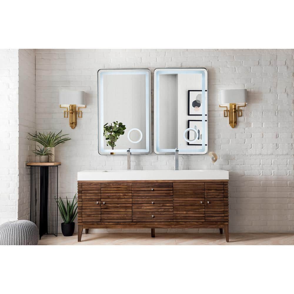 James Martin Vanities Linear Double Bath Vanity, 72.5 in., Walnut Finish, Glossy White Top