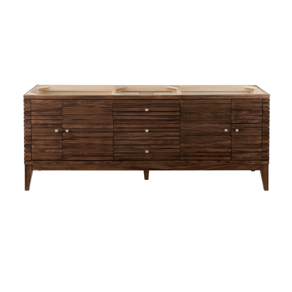 James Martin Vanities Linear Double Bath Vanity, 72.5 in., Walnut Finish, Glossy White Top