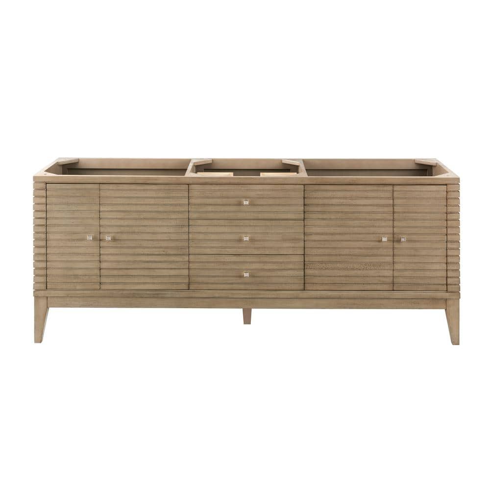 James Martin Vanities Linear 72.5" Double Bath Vanity, Whitewashed Walnut, Glossy White Top