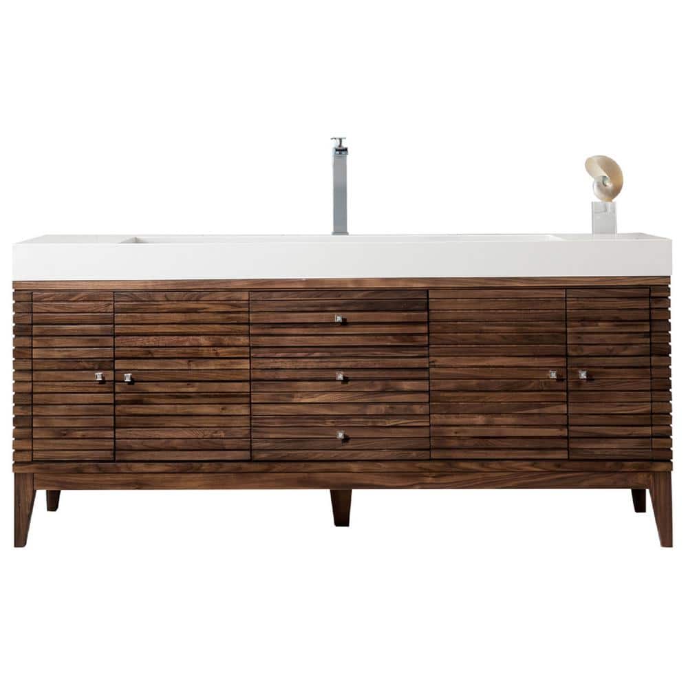 James Martin Vanities Linear 72.5 in. Single Bath Vanity, Mid Century Walnut with Glossy White Top