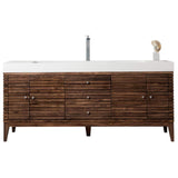 James Martin Vanities Linear 72.5 in. Single Bath Vanity, Mid Century Walnut with Glossy White Top