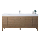 James Martin Vanities Linear 72" Single Bath Vanity, Whitewashed Walnut with Glossy White Top