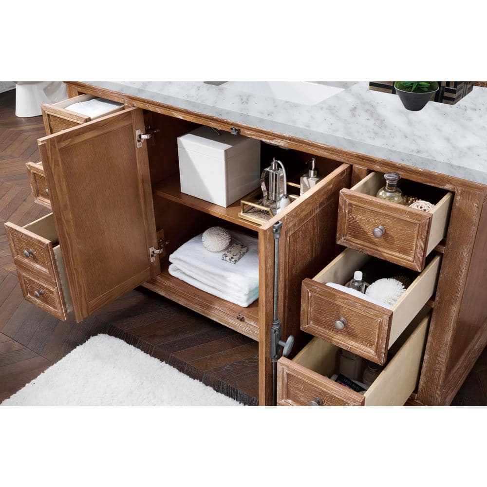 James Martin Vanities Providence 60" Driftwood Vanity with Carrara Marble Top
