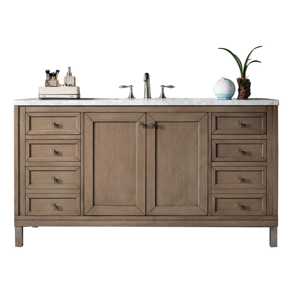 James Martin Vanities Chicago 60" Single Bath Vanity with Carrara Marble Top
