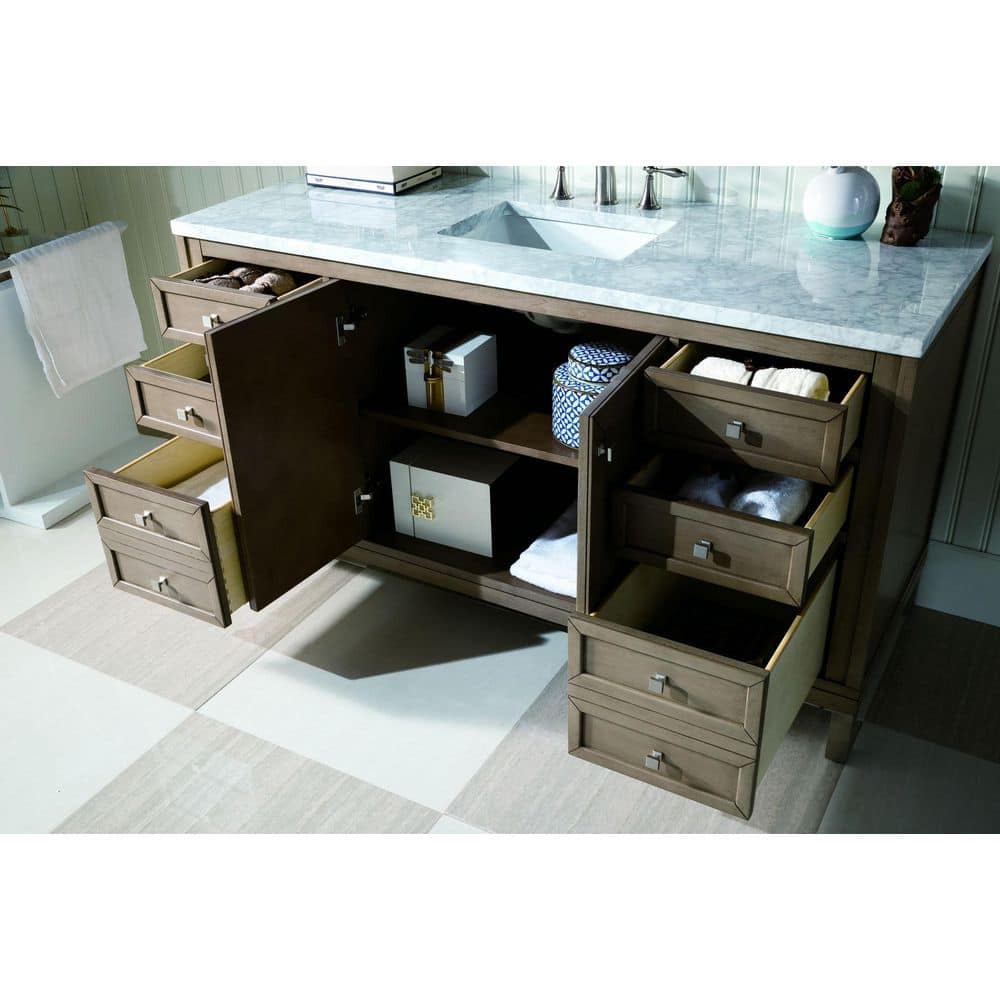 James Martin Vanities Chicago 60" Single Bath Vanity with Carrara Marble Top
