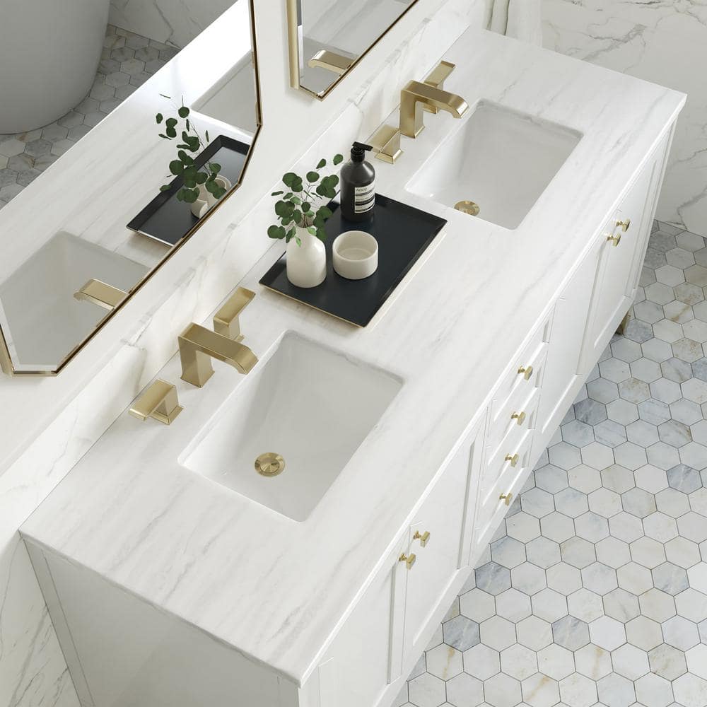 James Martin Vanities Chicago 72" Double Vanity in Glossy White with Arctic Fall Top