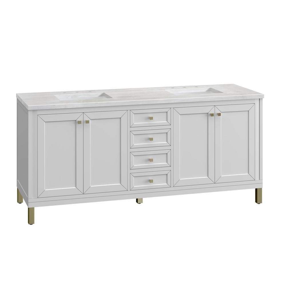 James Martin Vanities Chicago 72" Double Vanity in Glossy White with Arctic Fall Top