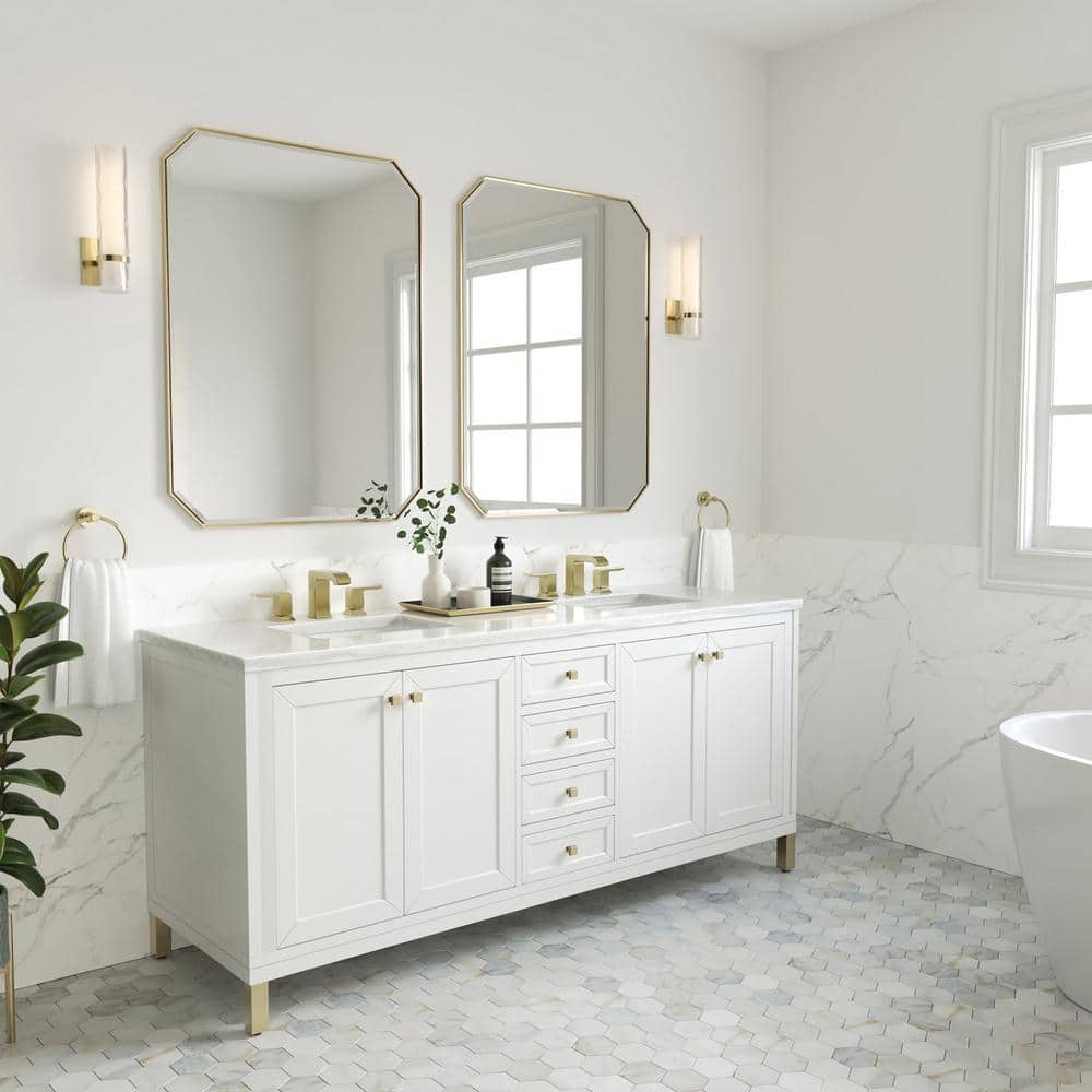 James Martin Vanities Chicago 72" Double Vanity in Glossy White with Arctic Fall Top