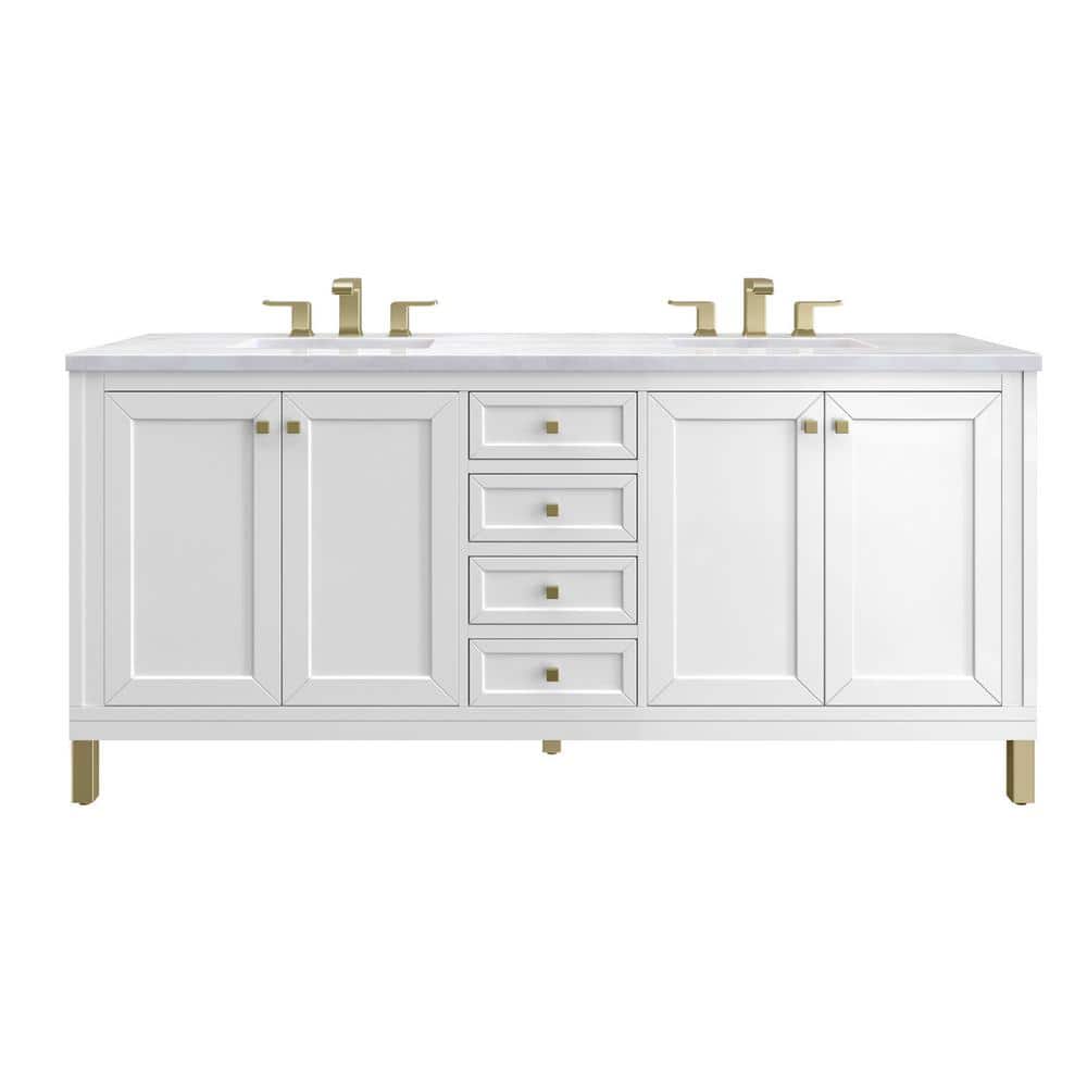 James Martin Vanities Chicago 72" Double Vanity in Glossy White with Arctic Fall Top