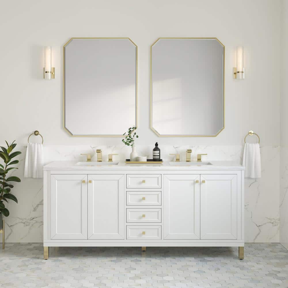 James Martin Vanities Chicago 72" Double Vanity in Glossy White with Arctic Fall Top