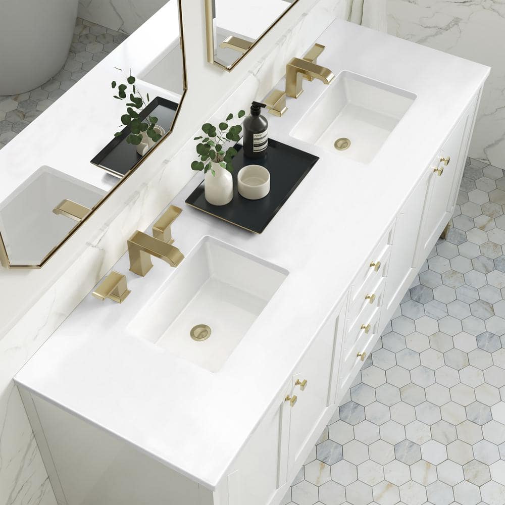 James Martin Vanities Chicago 72" Bathroom Vanity in Glossy White with Quartz Top