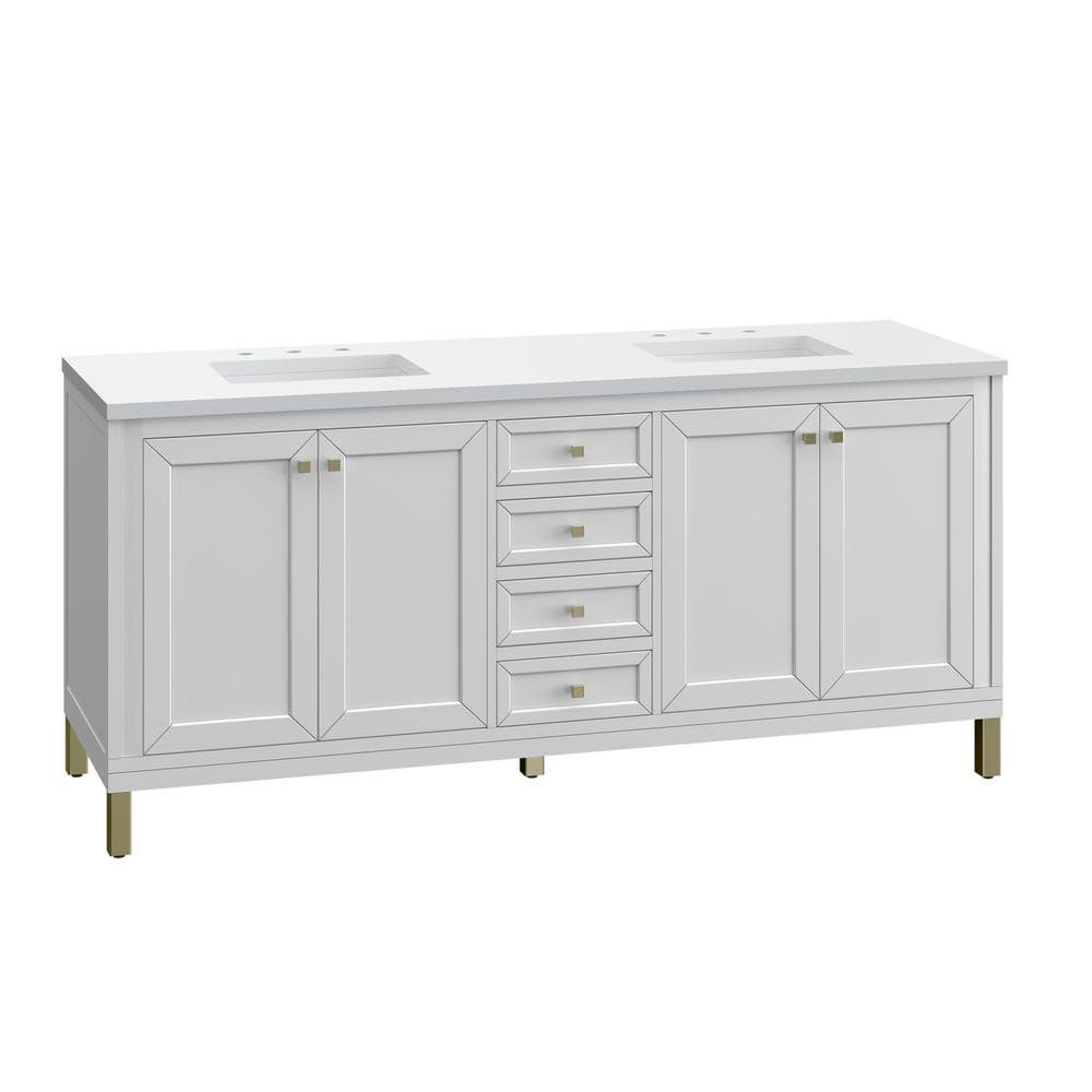 James Martin Vanities Chicago 72" Bathroom Vanity in Glossy White with Quartz Top