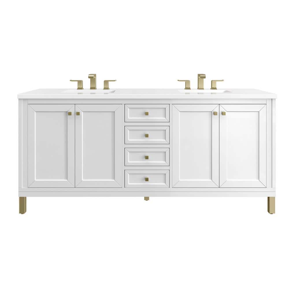James Martin Vanities Chicago 72" Bathroom Vanity in Glossy White with Quartz Top