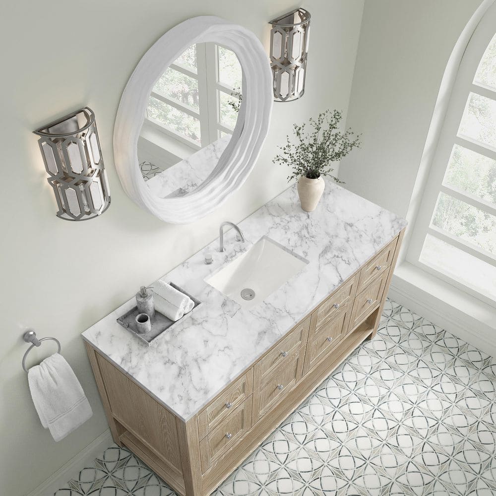 James Martin Vanities Breckenridge 60" Single Bath Vanity in Whitewashed Oak with Carrara Marble Top