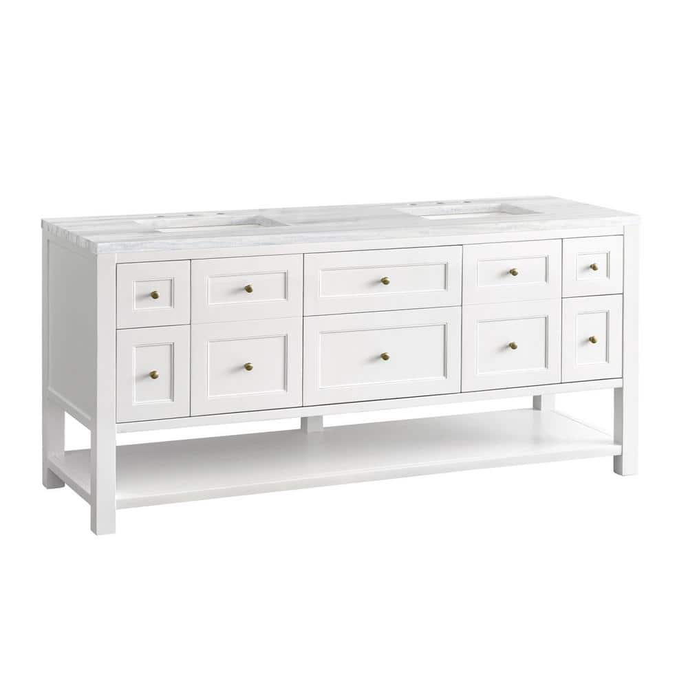 James Martin Vanities Breckenridge 72 in. Bright White Bathroom Vanity with Arctic Fall Top