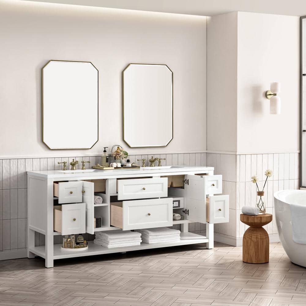 James Martin Vanities Breckenridge 72" Double Bathroom Vanity with White Zeus Quartz Top